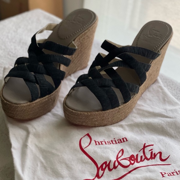🖤♥️Christian Louboutin size 38 - Black Ribbon espadrilles platform wedge - Picture 4 of 9